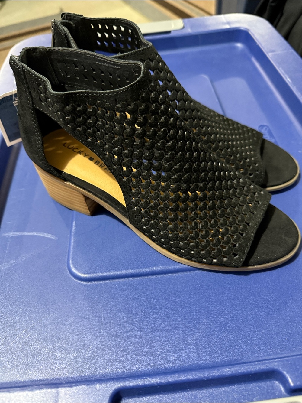 Lucky Brand Black Open-Toe Perforated Mule Sandals